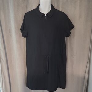 SPANX 1X Black Short-Sleeve Polo Tunic Dress with Drawstring